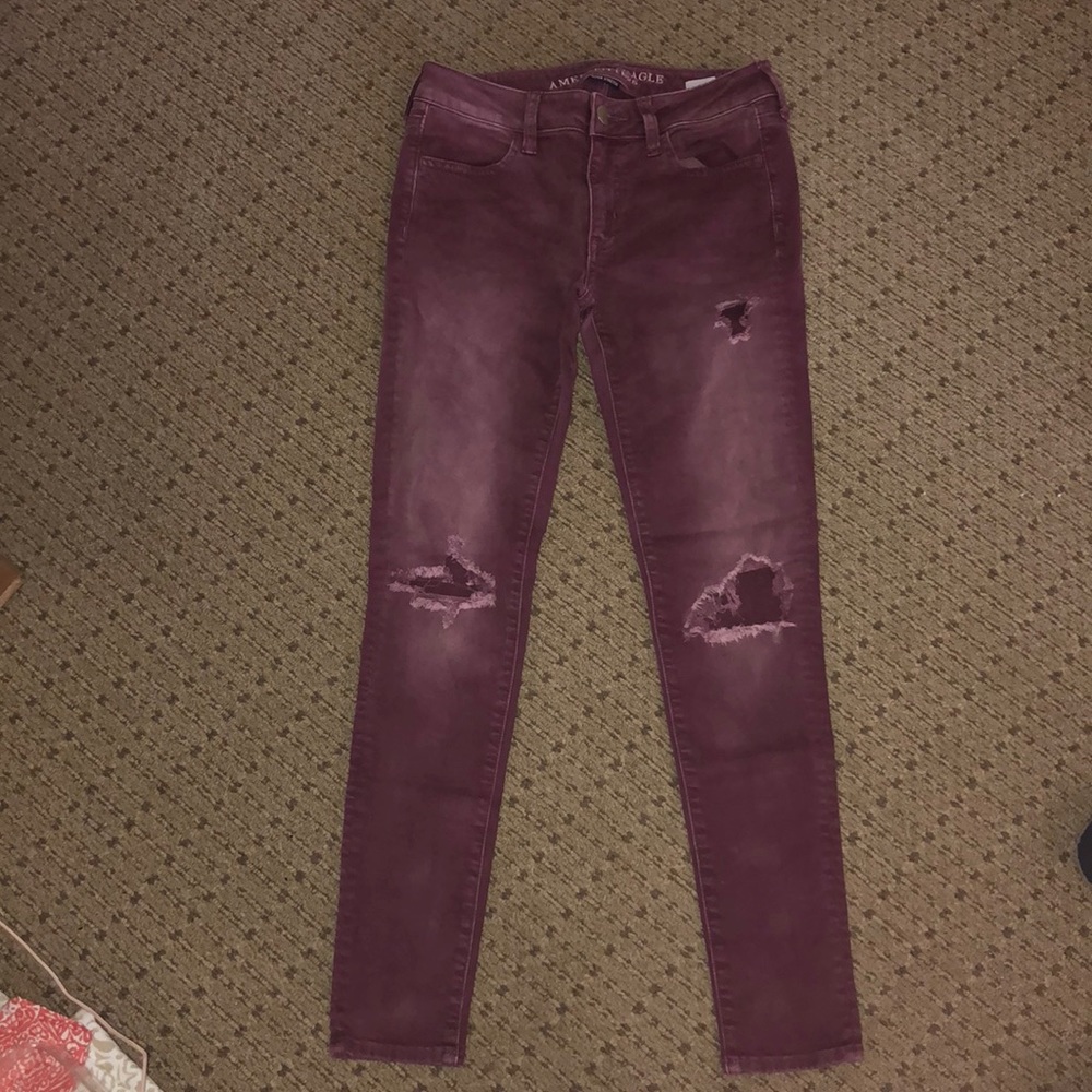 American Eagle Purple Distressed Legging Jeans sz4